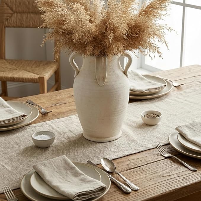 Emotionally Grounded Vase, Vaseking Large Ceramic Rustic Vase with 4 Handles, 10.83 inch Minimalist Decorative Farmhouse Tall Vases for Home Decor, Living Room, Enterway, Table Decoration, White