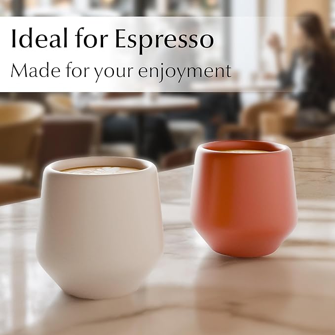 MIAMIO - Espresso Cups Set of 4 (3 oz) / Espresso Cup, Ceramic Espresso Cups, Handleless Mug, Japanese Tea Cups - Luxe Collection (Beige Pastel)