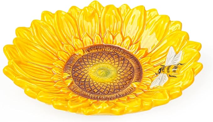 Ceramic Sunflower Bathroom Accessories Set, 4 Piece Bathroom Ensemble Set with Toothbrush Holder, Toothbrush Cup, Soap Dispenser, Soap Dish