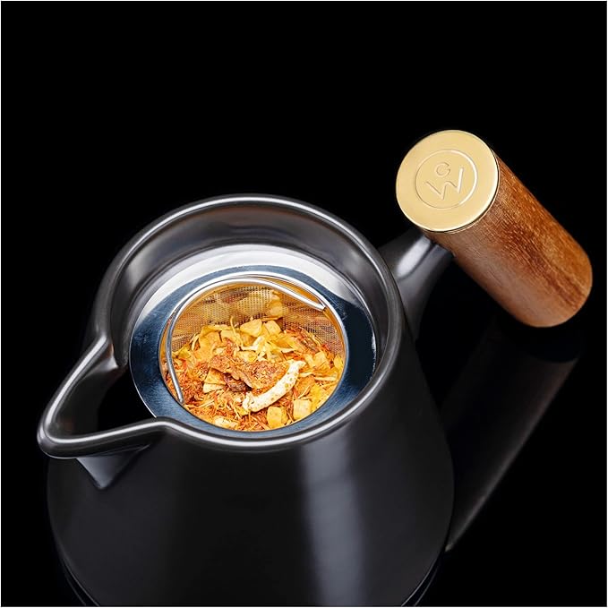 ChefWave Artisan Series Ceramic Tea Pot with Stainless Steel Extra-Fine Infuser for Loose Leaf Tea and Bamboo Cool Touch Lid, 20 oz.