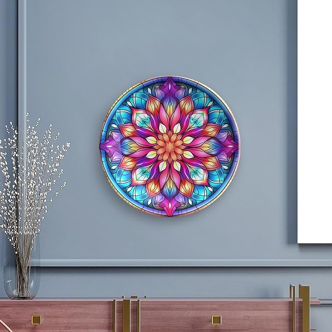 Decorative Plates, Moroccan Floral Stained Glass Design Ceramic Dinner Plate Home Wobble-Plate with Display Stand, Wall Hanging Decor for Kitchen Household 7 Inch, Gifts for Family Friends