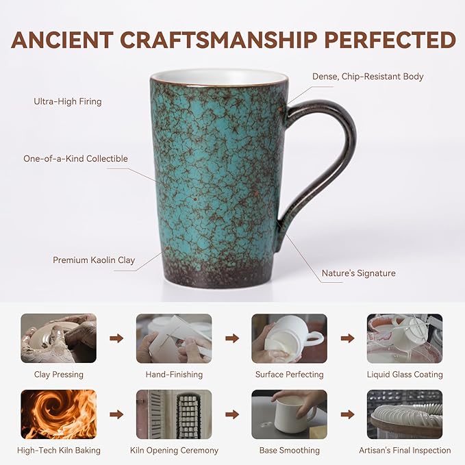 Premium Ceramic Coffee Mug 11oz – Unique Handmade Style Mug for Office & Home, Microwave Dishwasher Safe, Artistic Gift Coffee Cup for Yourself or Friends