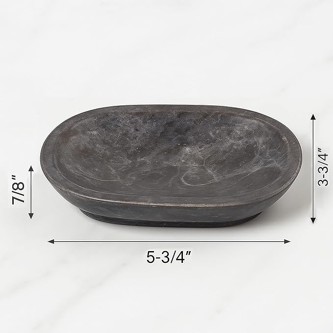 Luxury Hand-Carved Natural Charcoal Marble Soap Dish Heavy-Duty, Plastic-Free, Artisan Crafted for Bathroom Kitchen Countertop Organization, 3.8 x 5.8 x 0.9 H Inch