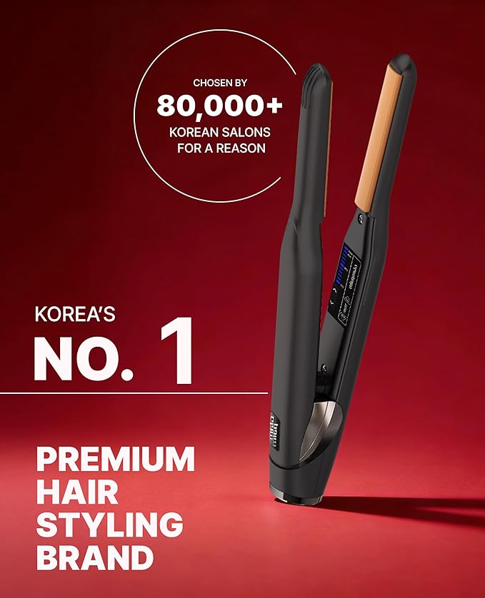 GLAMPALM Classic Volumizing 0.4" | Ceramic Flat Iron Infused with Vita-C Curved Plates for Volume & Curl Korean No.1 Hair straighteners for Women, Root Volume Iron | GP102