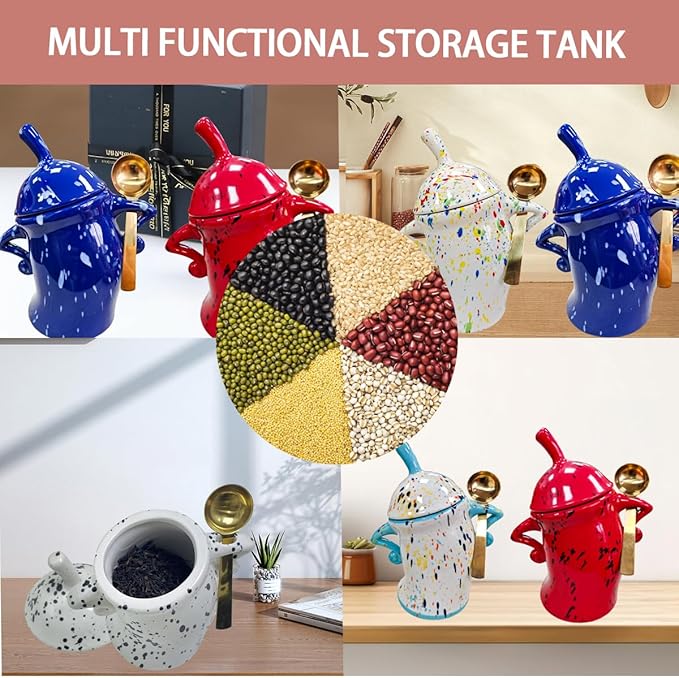 Canister With Attitude,Large Capacity Cute Sassy Storage Canister Jar With Lid Sassy Fun storage jars Seals well and comes with a nice spoon Perfect for Coffee Tea sugar and spice storage jars (red)