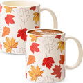 Sliner 11 oz Fall Ceramic Coffee Mugs Set of 2 Maple Leaf Thanksgiving Cup Gifts Festive Tea Cup Autumn Holiday Birthday Gifts for Men Women