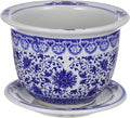 DOITOOL Blue and White Ceramic Planter Pot Chinese Ceramic Flower Pots Oriental Planter Decorative Succulent Plant Pot with Trays for Balcony Yard Home Decoration