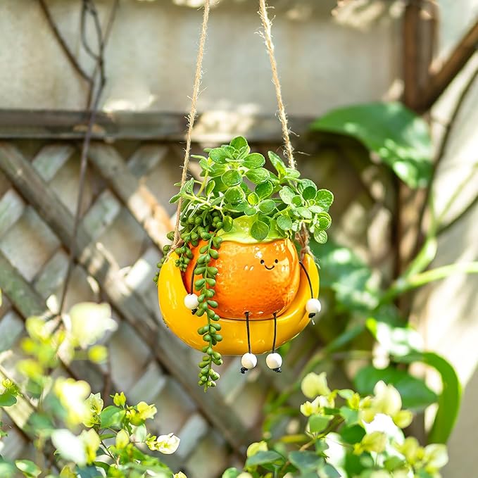 Gardening Plant Gifts for Women: Cute Hanging Planter Gift for Plant Lovers Mother - Smiley Face Small Plant Pot for Succulent Flower Cactus Spider