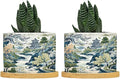 Trend Dragon and Print Planters Ceramic Chinoiserie Asian Inspired Round Flower Pots with Drainage Holes and Bamboo Tray Pot for Home Desktop Office Windowsill
