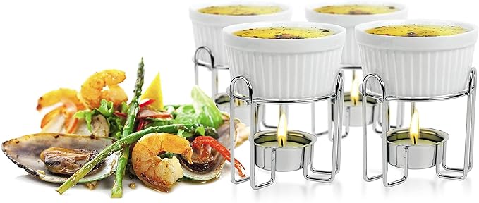 Artestia Butter Warmers Set, 4-Piece Ceramic Butter Warmer with Tea Light Candles, Crab Boil Party Supplies - Dishwasher, Microwave, Oven Safe (White)
