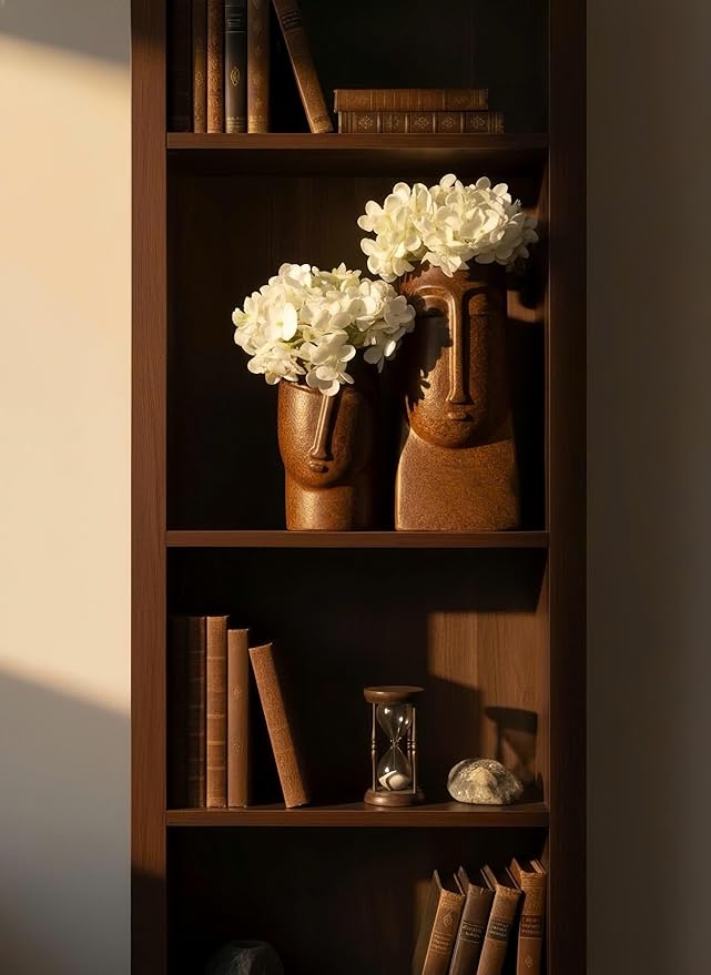 an Hana Ceramic Abstract Face Vases - Set of 2 Handmade Wabi Sabi Pottery, Unique Clay Sibling Statues for Modern Home Decor, Minimalist Shelf & Living Room Accents