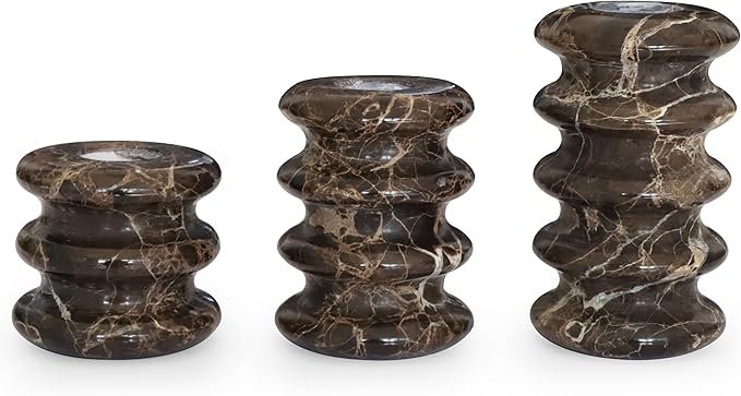 Vixdonos Marble Candle Holder Set of 3 Taper Candle Candlestick Mantle Candle Stand for Home Decor,Wedding,Party and Table Centerpieces(Brown)