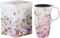 Topadorn Ceramic Travel Mugs Porcelain Latte Tea Cup Coffee Mug with Gift Box, 17oz. Pink Garden