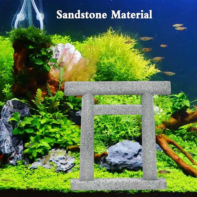 livelyfish Japanese Fish Tank Decorations Asian Aquarium Decor Torii Gate Ornament Japanese Shrine Oriental Pagoda Aquarium Sandstone Bridge Statues Betta Fish Decorations for Tank, S3