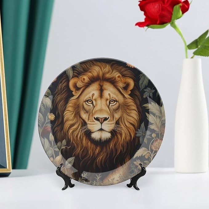 William Morris Forest Lion Fashion Plates, Art Nouveau Lion in The Forest Bone China Decorative Plate for Festival Farmhouse Wedding Decor, with Vertical Stand Art Decorations for Wall Club