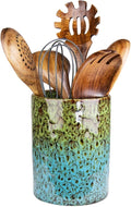 Utensil Holder, Ceramic Kitchen Utensil Holder for Countertop, Large Cooking Utensil Crocks for Kitchen Counter, Morden Utensil Organizer for Spatula, kitchen Decor,Green & Blue