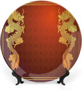10 Inch Decorative Plate, Dragon Tableware Plate, Chinese Historical Asian Eastern Motif Legendary Creature Print Ceramic Wall Hanging for Fine Dining For Upscale Events, Dinner Parties, Weddings