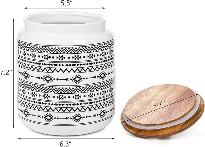Hedume Kitchen Canister, Ceramic Large Food Storage Jar with Airtight Seal Wooden Lid, 100 Fl Oz Porcelain Food Storage Canister for Home and Kitchen Serving for Coffee, Sugar, Tea, Flour and More