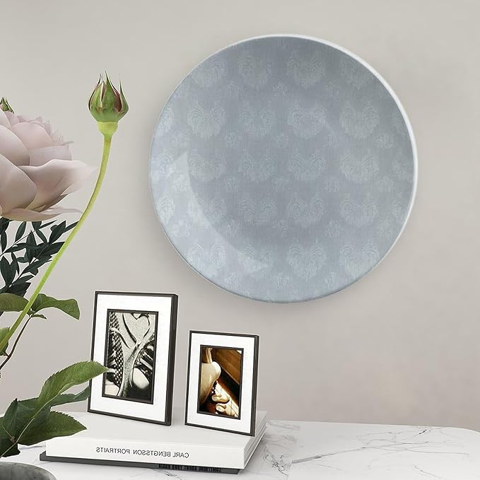 Christmas Fashion Plates for Display Geometric Damask Soft Blue Thibaut Kitchen Art Decoration Supplies Porcelain Dessert Plate Set with Display Stand Custom Gifts for Men Women, 6", 7", 8", 10"