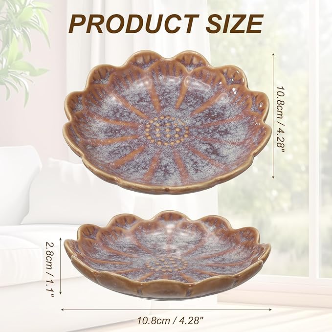 uxcell Candle Holder Plates, 4 Inch Ceramic Candle Tray Tealight Incense Holder Dish Candlestick for Tea Light Aromatherapy Wedding Rustic Vintage Home Decor, Sunflower Purple
