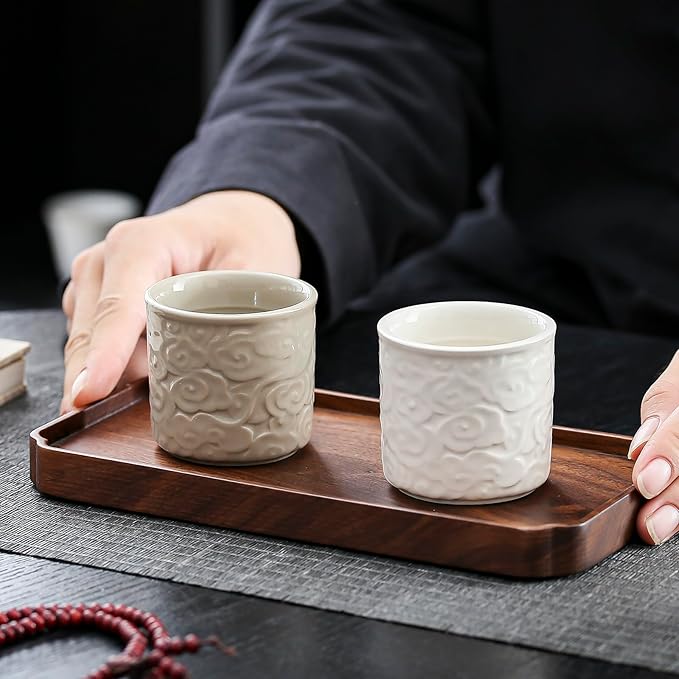 Ceramic Espresso Cups Set of 2-3oz Demitasse Cups for Coffee & Tea, No Handles, Durable & Dishwasher Safe (gray, 2)