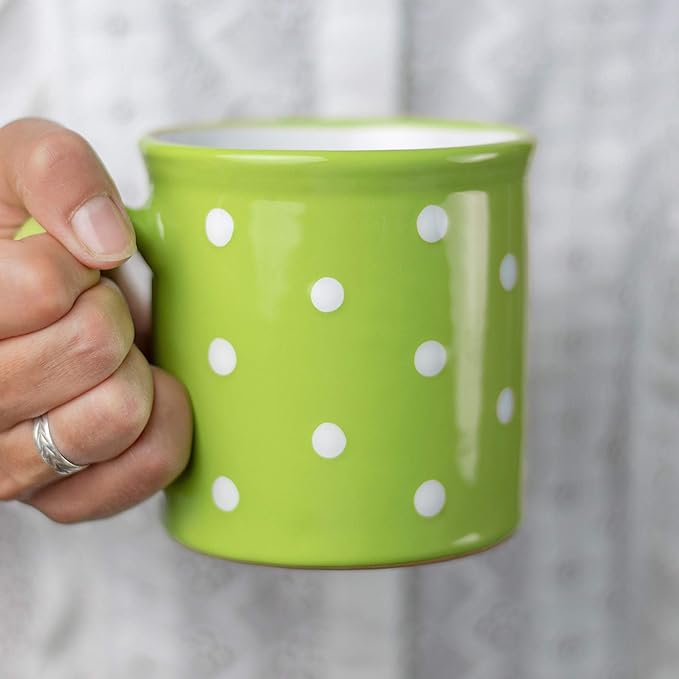 City to Cottage Handmade Lime Green and White Polka Dot Ceramic Extra Large 17.5oz/500ml | Hot Chocolate, Coffee, Tea Mug, Cup with Handle Unique Designer Pottery Gift for Tea Lovers
