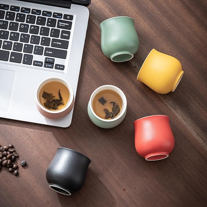 4-Oz Ceramic Espresso Cups Set - Multi-Color, Handle-Free Design for Home & Cafe | Dishwasher-Safe Stoneware Cups (black,2)