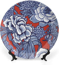 Red And Blue Chinoiserie Peony Floral Decorative Plate of 6", 7", 9", 10", Personalized Colorful Chinoiserie Flower Dinner Plates, Display Club Decorations Wedding, Including Bracket And Special Hook