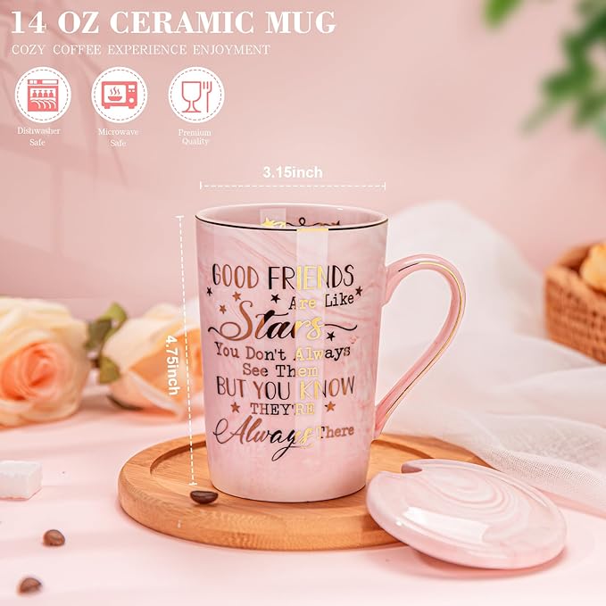 Best Friend Birthday Gifts for Women, Friendship Gifts for Women, Unique Birthday Valentines Day Gift Ideas for Her, Friends Female, Besties, BFF Ceramic Marble Coffee Mug Gift Box Printed Gold 14 oz