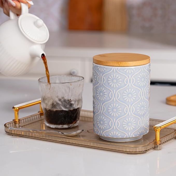 TEATALK Ceramic Canister with Airtight Lid, Perfect for Coffee, Sugar, Tea Storage, 23 Fl Oz, Light Blue