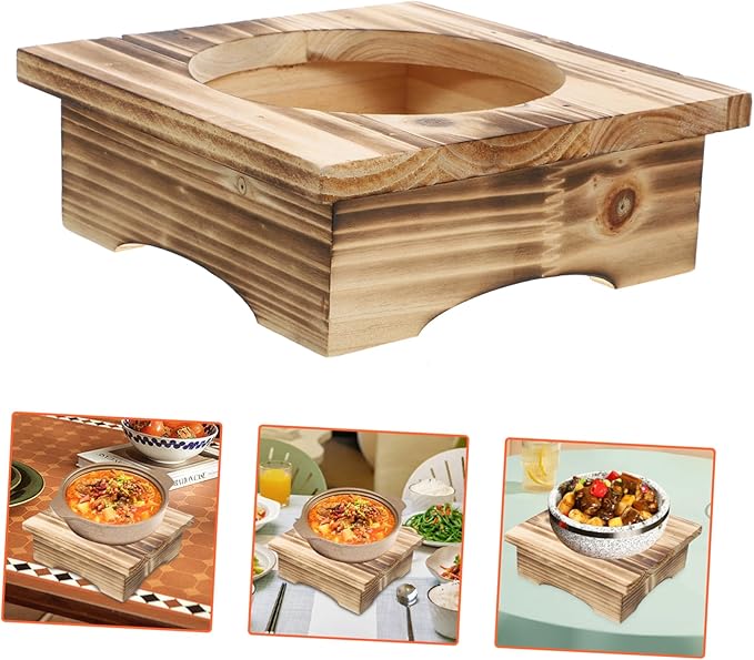 Cabilock Korean Stone Pot Rack Non-slip Wooden Casserole Stand Heat Resistant Tabletop Holder for Cooking and Baking