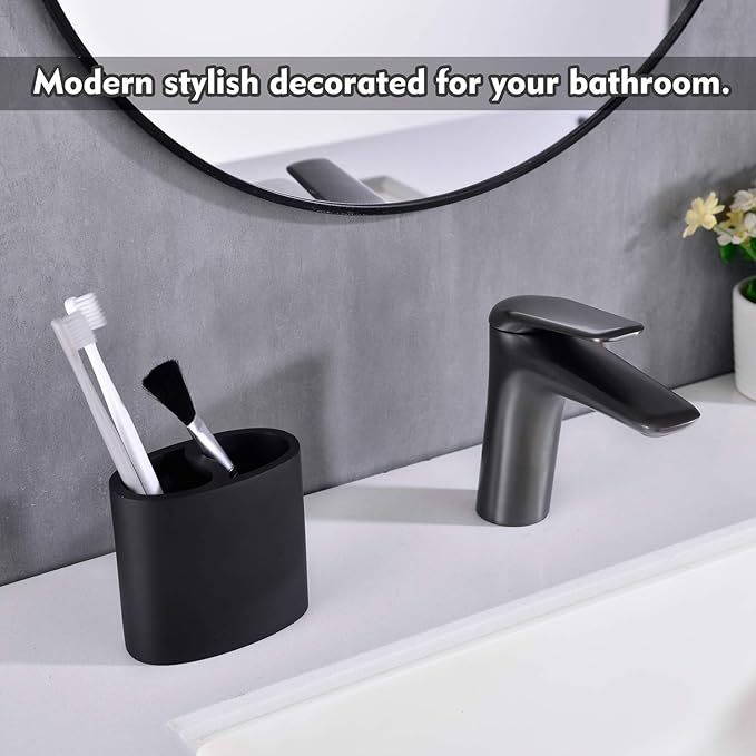 Matte Black Resin Toothbrush Holder - Small Electric Toothbrush Organizer for Bathroom Vanity Countertops & Desk, Holds Pencil Brushes/Toothpaste