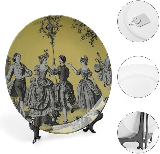 Home Decorations Decorative Plate, Romantic French Toile Personalized Christmas Gifts Ceramic Craft for Decorative Ornaments for Wall Household Farmhouse Decor, Including Bracket And Special Hook