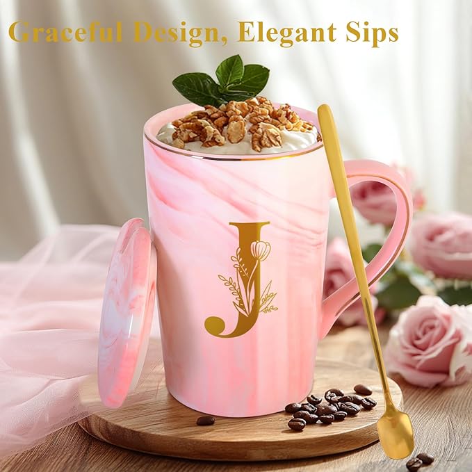 Personalized Ceramic Coffee Mug with Lid Tea Cup Women Her Sister Mom Girlfriend Aunt Best Friend Friendship Grandma Wife Daughter Law Lady Happy Birthday Gifts Cool Funny Meaningful Unique Cute,J