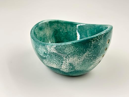 Ceramic Herb Stripper Bowl with Multi-Size Holes, Handmade Kitchen Tool, White (Dark Blue)