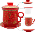 Porcelain Tea Cup with Infuser Lid and Saucer Sets - Chinese Jingdezhen Ceramics Coffee Mug Teacup Loose Leaf Tea Brewing System for Home Office