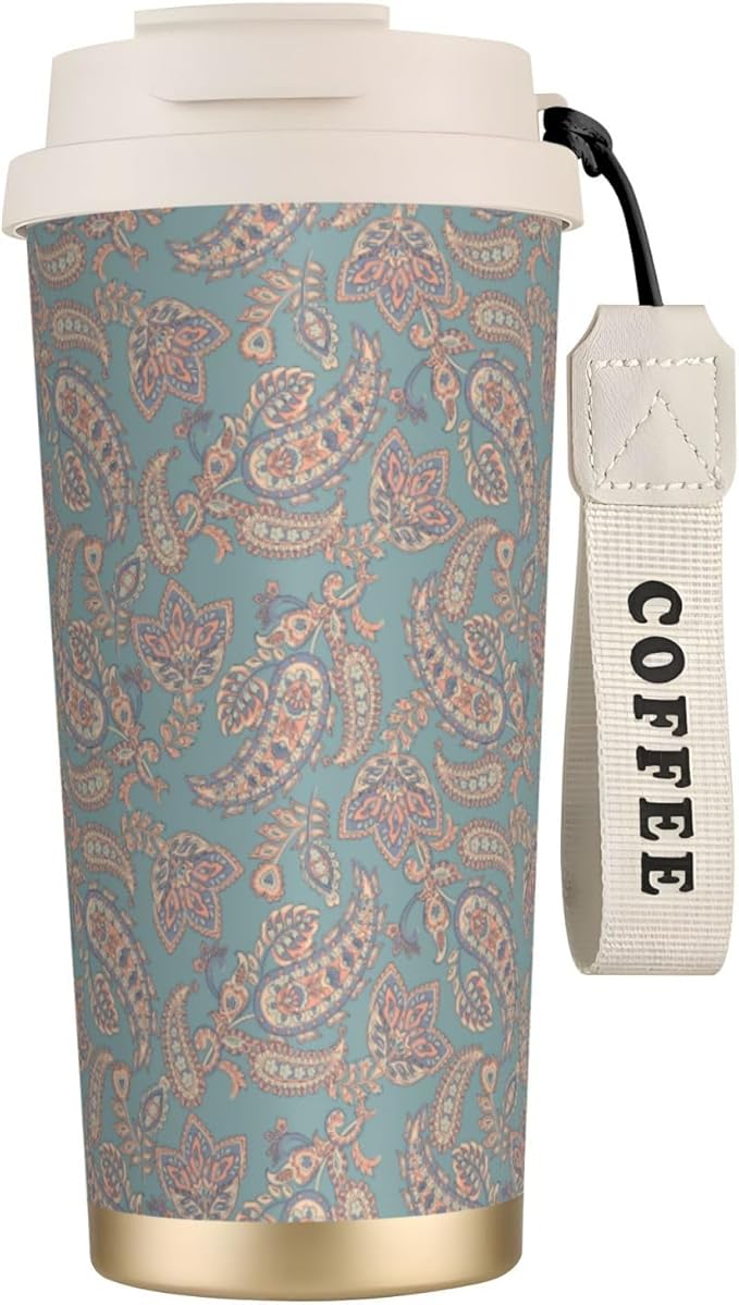 Asian Elements Paisley for Travel Coffee Mug 100% Leakproof 316 Stainless Steel Vacuum Insulated Tumbler with Lid and Straw for Water, Iced Tea or Coffee, Smoothie and More