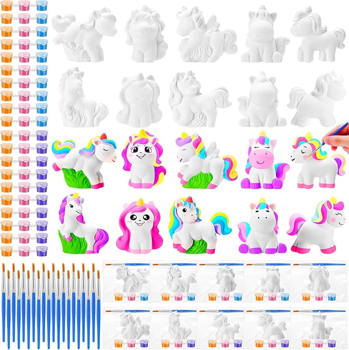 Simgoing 20 Set Unicorn Ceramic Painting Kit DIY Ceramic to Paint Your Own Unicorn Figurines Unpainted Plaster Arts and Craft for Adults Holiday Birthday Party Favors