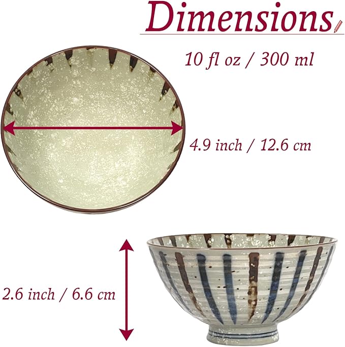 Traditional Style Japanese Ceramics Rice Bowl Chawan Pottery, Dishwasher Microwave Safe Made in Japan (Sabitokusa, Medium (oohira))