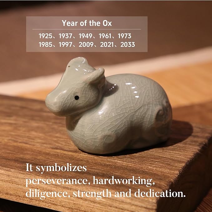 12 Chinese Zodiac Tea Pet, Unique Crackle Ru Porcelain, Traditional Chinese Cultural Tea Accessory, Asian Home & Office Decor, Gift for Tea Lovers & Anniversaries (Ox 1pc)