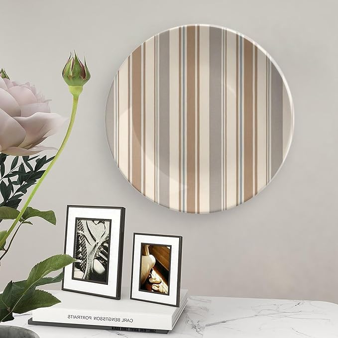 Thibaut Stripes in Brwon And Gray Vintage Plates Decor for Festival Display Home Personalized Christmas Idea Gifts Handmade Decorative Plate with Display Stand And Hook Up, Multi Sizes by Choosing