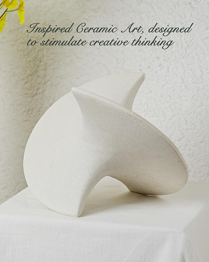 UPWOIGH White Ceramic Inspired Decor, 5.12x7.28x5.12 in Handmade Premium Personalized Ceramic Balancing Sculpture for Living Room,Table Décor,1Pack