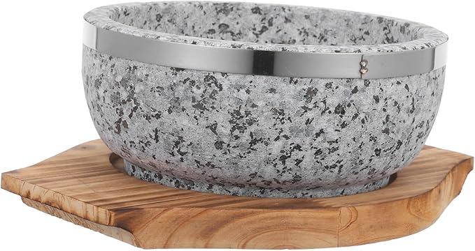 STOBAZA Korean Stone Pot Bowl Bibimbap Bowl Soup Stone for Hot Pot Carbonized Wood Trivet