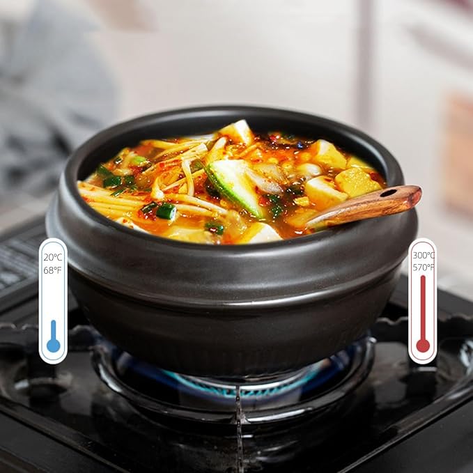 XICHENGSHIDAI Dolsot Bibimbap Earthenware Stone Bowl, Korean Cooking Soup Ceramic Pot, Donabe Pot for Ttukbaegi and Korean Stew with Tray 800ml / 27oz