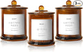 3 Pack Qtip Holder Dispenser, 16oz Bathroom Organizer and Storage Canisters, Glass Apothecary Jars with Lid - Home Decor, Room Decor Aesthetic (Amber)