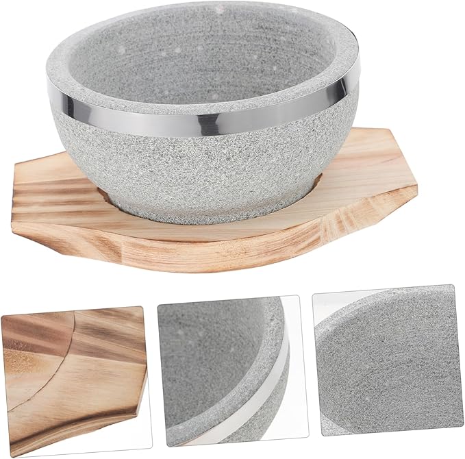 Korean Bibimbap Stone Bowl with Tray Dolsot Bowl for Soup and Cooking Kitchenware for Authentic Korean Cuisine for Bibimbap and Stews