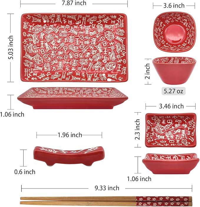 10 pcs Japanese Sushi Plate Sets Serving Platters and Trays for Entertaining Sushi Dishes Set Plates Sushi Plates Traditional Cuisine Dinnerware Sets with Chopsticks Hundred Family Names