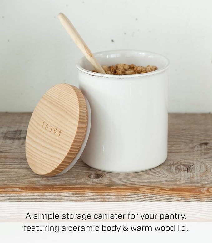 YAMAZAKI Home Tosca Ceramic Canister - Dry Food Kitchen Storage Container Organizer - Plain - 15.25 Oz., 450 Ml