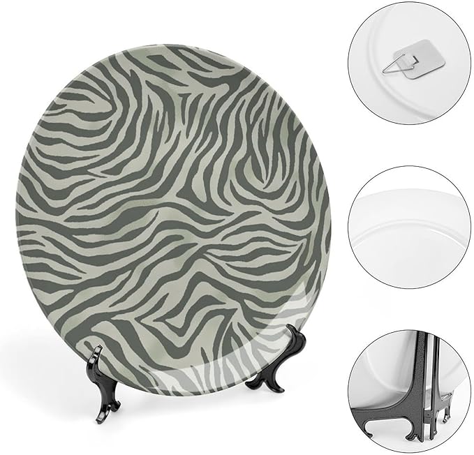 Tiger Stripes Cream Muted Beige China Plates, Customize Design Collector Plates for Club Display Wall Decor, with Display Stand And Hook Up Art Decorations for Home Kitchen