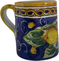 Hand Painted Ceramic Lemon Mug, 8 oz | Italian Style Coffee Cup with Blue Background | Dishwasher Safe, Artisan Ceramic